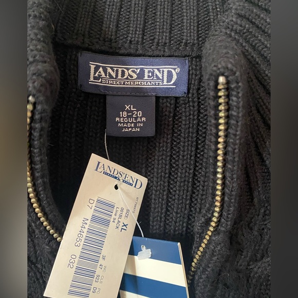 Lands’ End Women’s 100% Cotton Black Cable-Knit Full-Zip Sweater - Picture 4 of 9